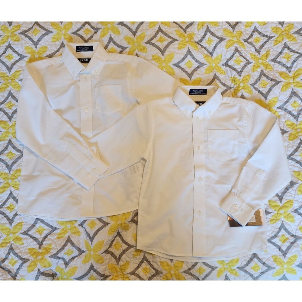 Izod White Boys Button-Up Dress Shirts Regular Fit Sizes 5 & 6 55% Cotton 45% Po